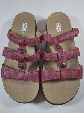 SAS NAPLES SANDALS SLIDES SHOES RED SLIP ON 3 STRAPS SIZE 7M GREAT CONDITION!